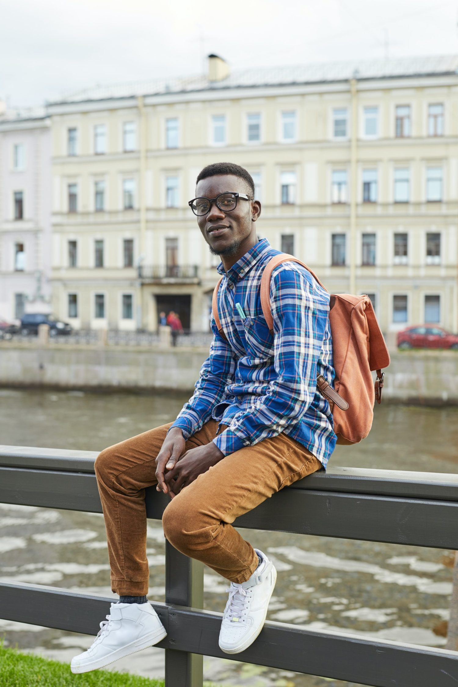 African Student Posing in City